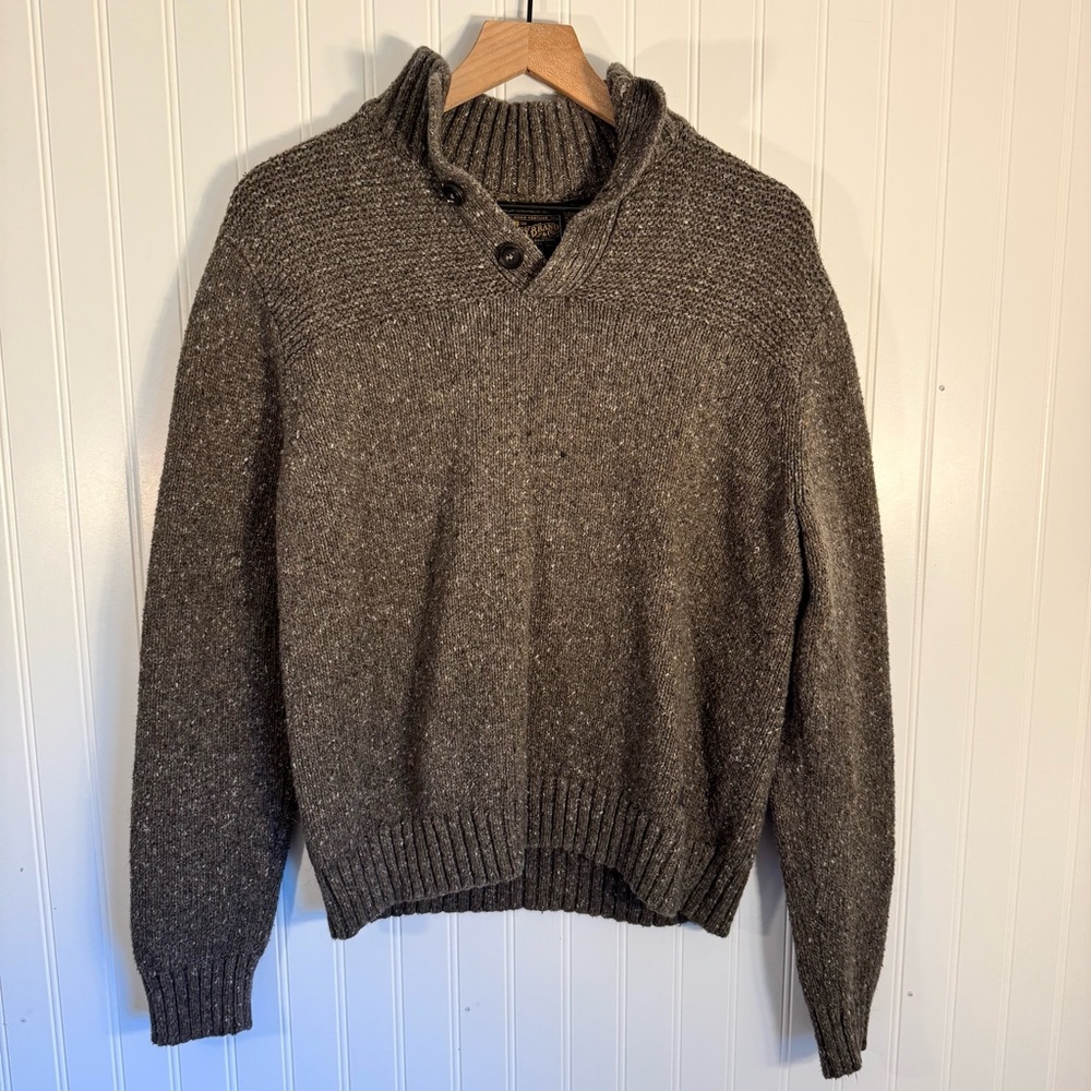 Lucky Brand Mens Donnegal 1/4 Button Mock Neck Pullover Gray Sweater Size Medium